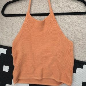 Vintage yellow knit crop halter top